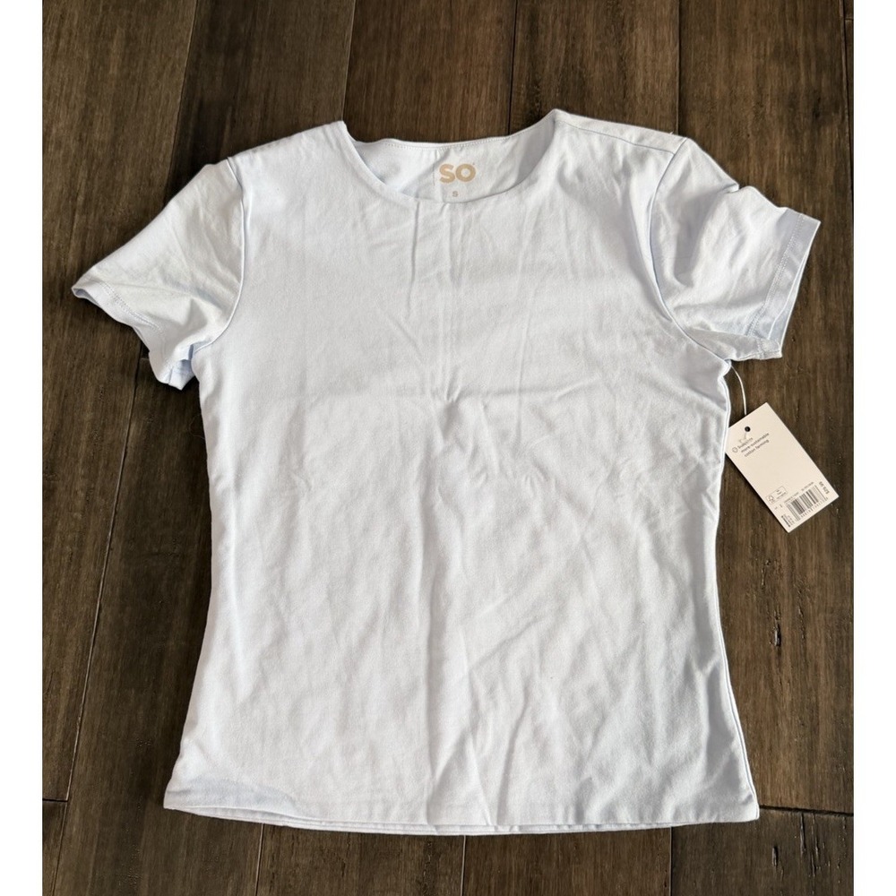 SO Light Blue Short Sleeve T-Shirt Women's Small Stretch‎ Thick Double layered